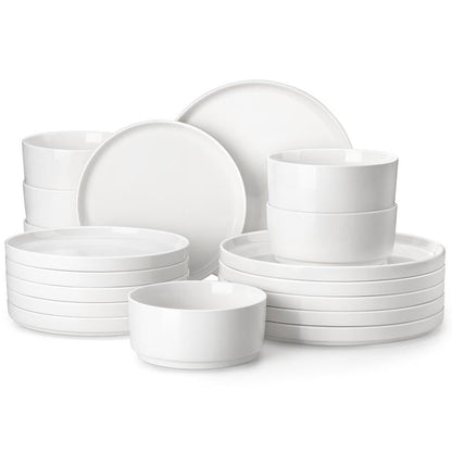 MALACASA LEAH Series Porcelain Dinnerware Set – Lead-Free, Chip-Resistant, Microwave & Dishwasher Safe | 12–24 Piece for 4–6