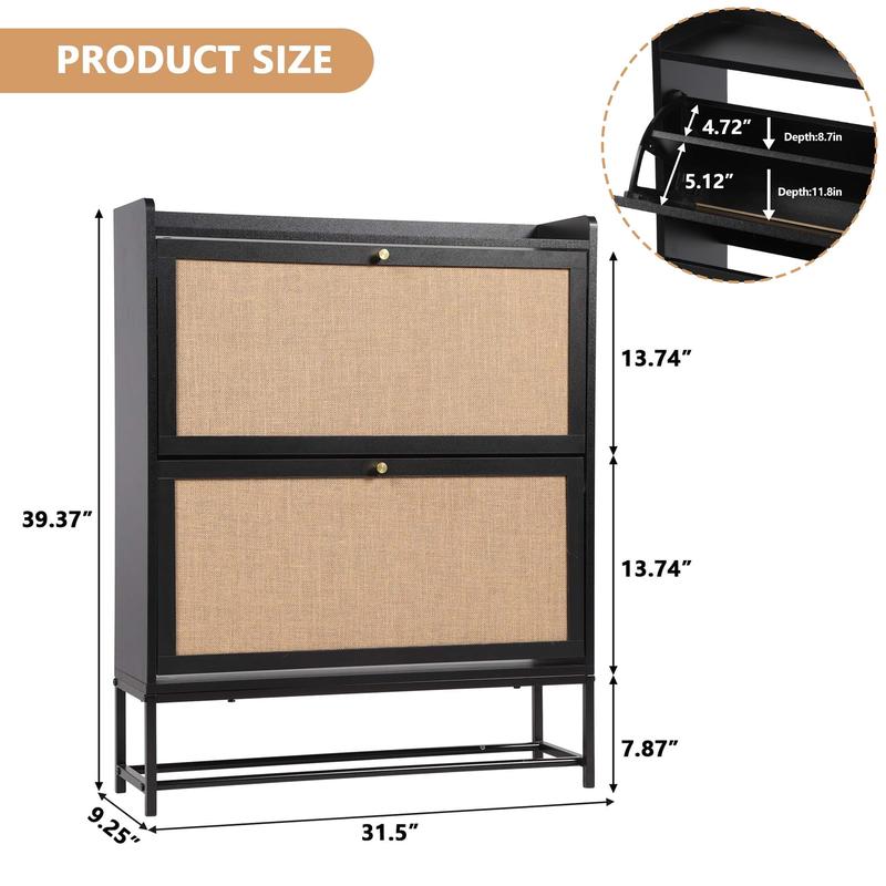 Giratree Farmhouse Shoe Cabinet with Flip Drawers – Slim Freestanding Entryway Shoe Rack | 2, 3 & 4-Tier | Black, Natural, Walnut