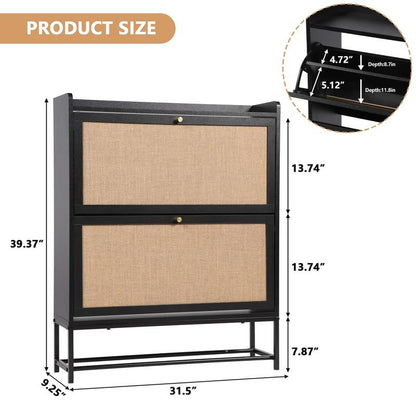 Giratree Farmhouse Shoe Cabinet with Flip Drawers – Slim Freestanding Entryway Shoe Rack | 2, 3 & 4-Tier | Black, Natural, Walnut