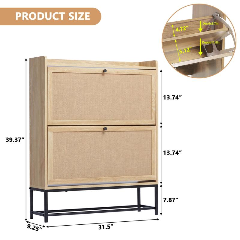 Giratree Farmhouse Shoe Cabinet with Flip Drawers – Slim Freestanding Entryway Shoe Rack | 2, 3 & 4-Tier | Black, Natural, Walnut