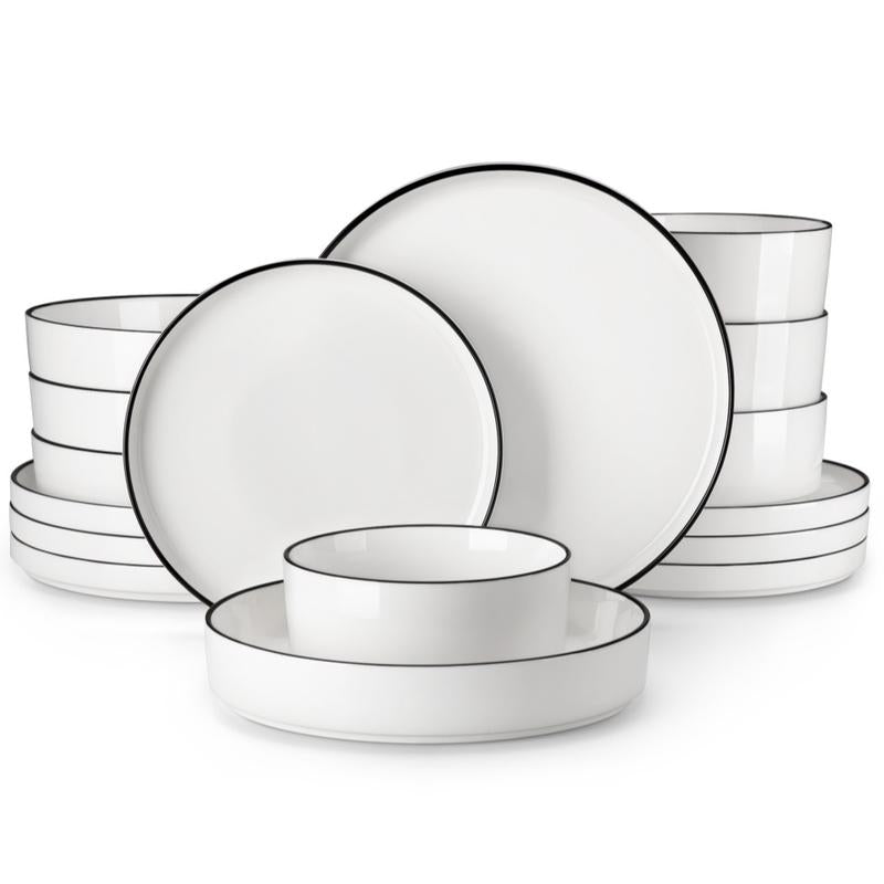 MALACASA LEAH Series Porcelain Dinnerware Set – Lead-Free, Chip-Resistant, Microwave & Dishwasher Safe | 12–24 Piece for 4–6