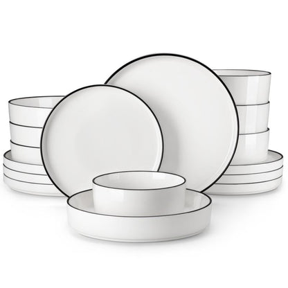 MALACASA LEAH Series Porcelain Dinnerware Set – Lead-Free, Chip-Resistant, Microwave & Dishwasher Safe | 12–24 Piece for 4–6