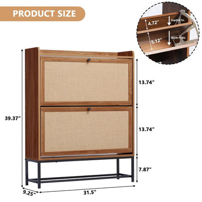 Giratree Farmhouse Shoe Cabinet with Flip Drawers – Slim Freestanding Entryway Shoe Rack | 2, 3 & 4-Tier | Black, Natural, Walnut