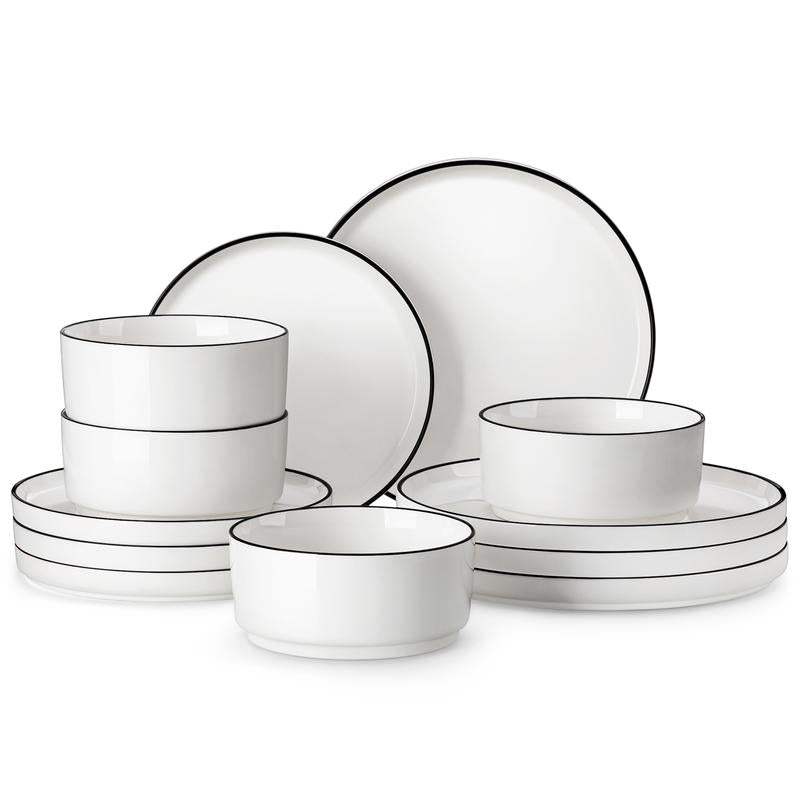 MALACASA LEAH Series Porcelain Dinnerware Set – Lead-Free, Chip-Resistant, Microwave & Dishwasher Safe | 12–24 Piece for 4–6