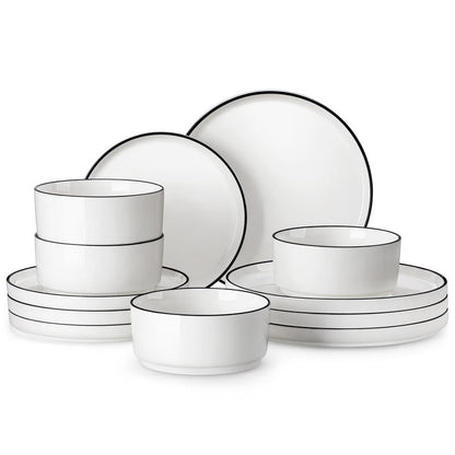 MALACASA LEAH Series Porcelain Dinnerware Set – Lead-Free, Chip-Resistant, Microwave & Dishwasher Safe | 12–24 Piece for 4–6