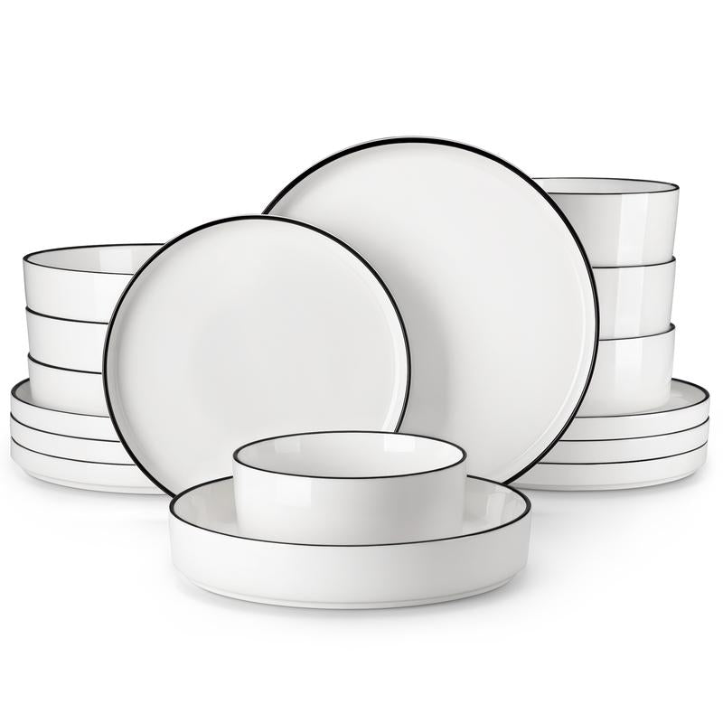 MALACASA LEAH Series Porcelain Dinnerware Set – Lead-Free, Chip-Resistant, Microwave & Dishwasher Safe | 12–24 Piece for 4–6