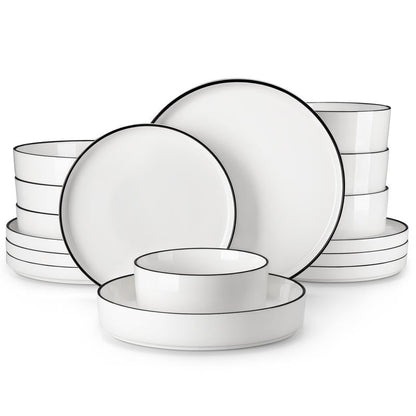 MALACASA LEAH Series Porcelain Dinnerware Set – Lead-Free, Chip-Resistant, Microwave & Dishwasher Safe | 12–24 Piece for 4–6
