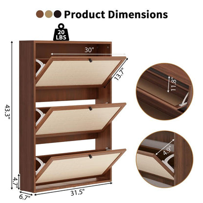 Giratree Farmhouse Shoe Cabinet with Flip Drawers – Slim Freestanding Entryway Shoe Rack | 2, 3 & 4-Tier | Black, Natural, Walnut