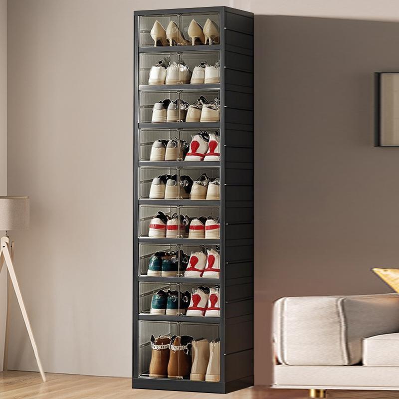 9-Tier Foldable Shoe Organizer with Clear Doors – Holds 18 Pairs, Wheeled, Tool-Free Assembly
